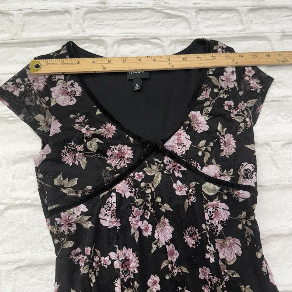 Planet Heart Y2K Black Floral Babydoll Slip Dress Sz Small Romantic Velvet Trim - Picture 11 of 15